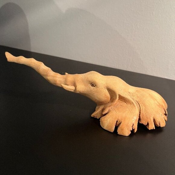 Unique Vintage Hand Carved Wood Elephant - Picture 3 of 8